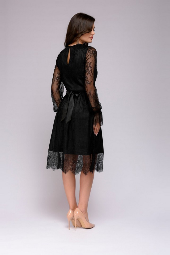 Фото товара 21188, платье черное кружевное длины миди